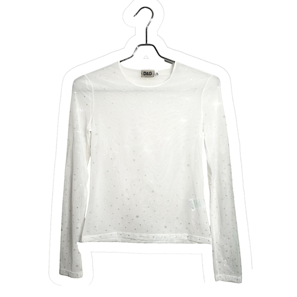 Dolce & Gabbana White Sequin Sheer Rounded Neck Long Sleeve Top - Small - Picture 1 of 12